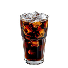 Refreshing Glass of Cola with Ice Cubes on a White Background for Beverage and Summer Themes
