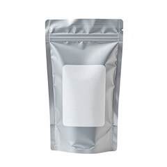 Blank silver packaging pouch for food, snacks, or products ready for customization and branding application