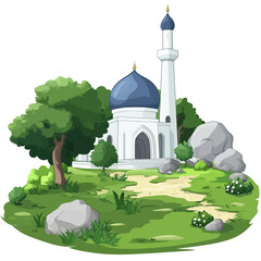 Mosque minaret isolated white background 
