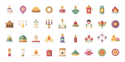 Collection of islamic cultural icons and symbols isolated on white background