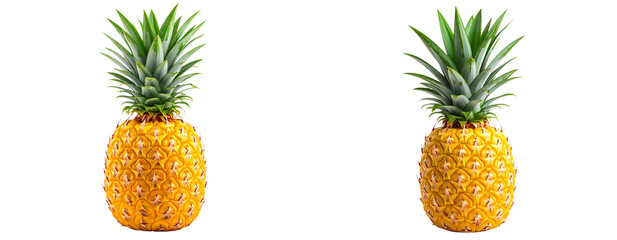  Fresh whole tropical pineapple with spiky green crown isolated on transparent background PNG