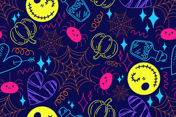 Halloween seamless line pattern monster ghost abstract Halloween background decorative design