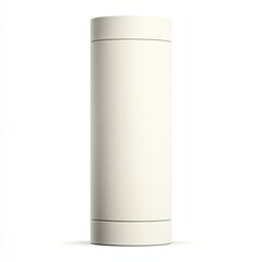 A minimalistic, plain white cylindrical container with a screw-top lid, isolated on a white background.