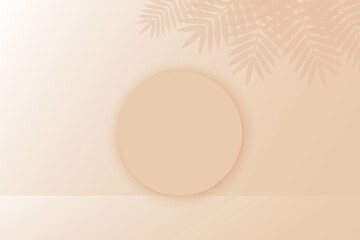 Wall display product beige minimal scene with empty circle on empty display with pastel backdrop. Concept for product presentation, mock up and show cosmetic. illustration of paper cut design style.