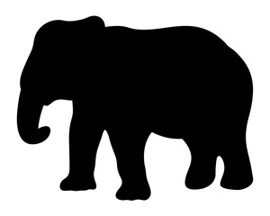 An isolated silhouette of a large elephant standing on a white background