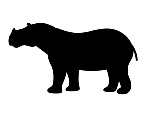 Silhouette of a majestic hippopotamus standing calmly on a white background