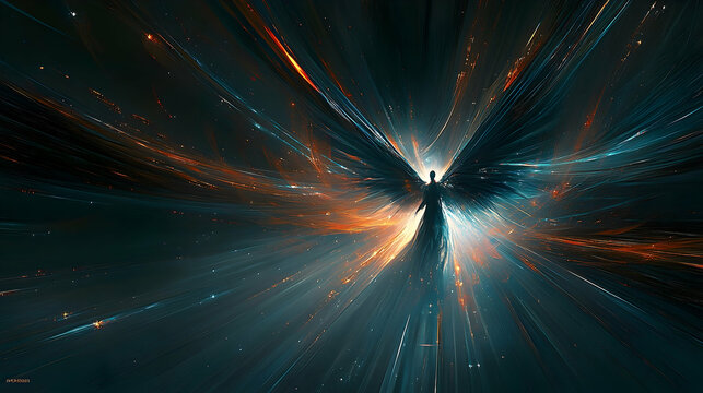 Abstract Angelic Figure Radiant with Light and Energy in Dark Sp