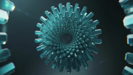 Abstract Teal Crystal Structure Geometric 3D Render Futuristic Elegant Design.