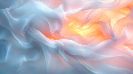 Ethereal Fabric Waves: Abstract Swirls of Blue and Orange Light