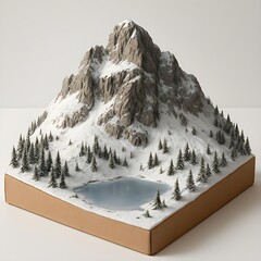 Snow mountains with frozen lake  model
