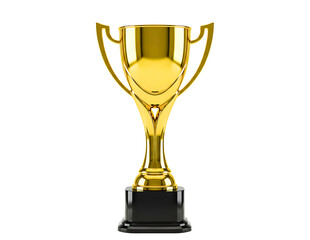 Golden trophy with handles and a black base isolated on transparent background
