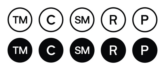 Copyright And Registered Trademark Icon Set Vector