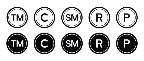 Copyright And Registered Trademark Icon Set Vector