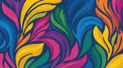 Vibrant abstract leaf-like shapes in a flowing, colorful pattern