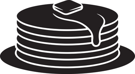 stacked pancake silhouette with syrup, fluffy pancakes with topping vector, breakfast pancake food icon