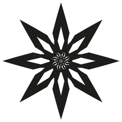Obraz premium Black petal icon. Radial flower pattern. Geometric vector emblem. Minimalist star design.