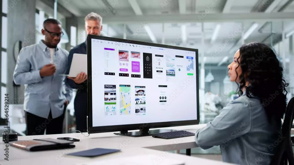 Aufkleber Team Of UI Designers Doing Mobile App UX