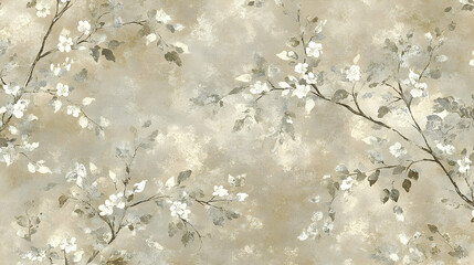 Artistic Floral Branches with White Blossoms and Textured Neutra