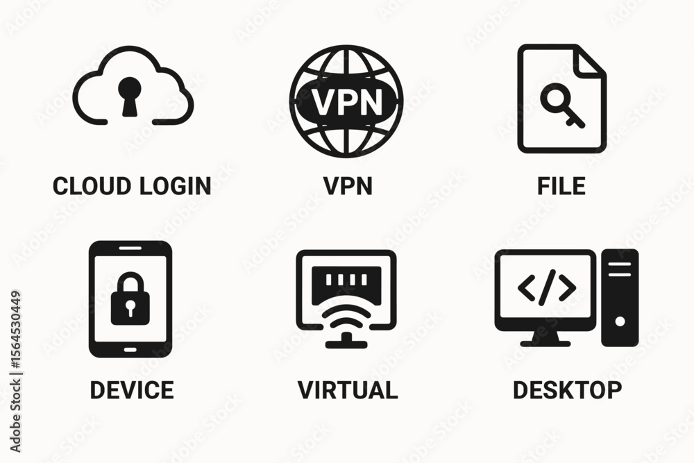 Aufkleber cloud login vpn file device virtual desktop icons for digital security