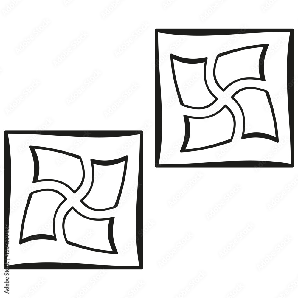Poster curved cross outlines. twisted square icons. abstract window vector. clean minimal form.