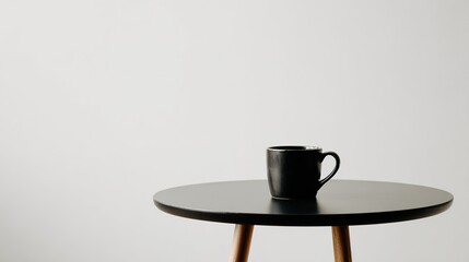 Minimalistic black table set against a white wall background ideal for showcasing or arranging products High quality image. High quality