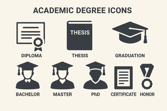 Academic degree icons: diploma, thesis, graduation, bachelor, master, phd, certificate, honor