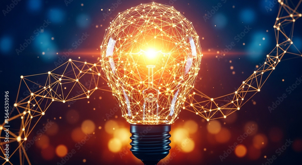 Poster glowing light bulb with network connections representing innovation and technology concept design