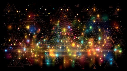 Fototapeta premium Sparkling, abstract pyramid shape created with glowing geometric shapes