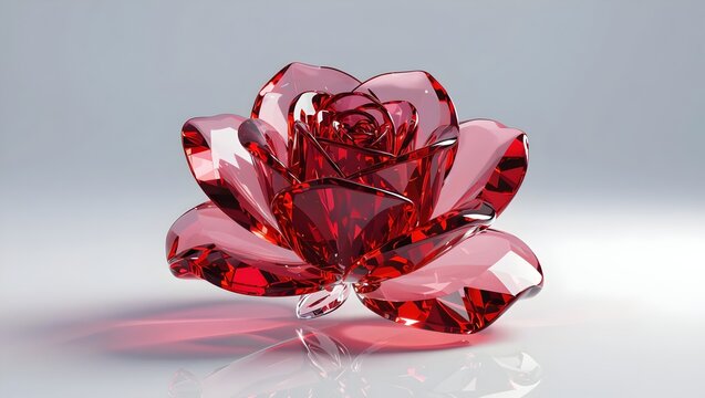 Exquisite ruby red crystal rose sculpture with delicate petals and soft lighting - Powered by Adobe