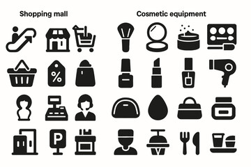 Shopping and cosmetic icons: retail, beauty, and lifestyle symbols