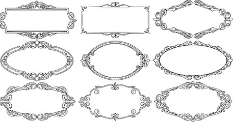 decorative ornate frames, calligraphic borders, elegant decorative elements, heraldic design, ornate borders, vintage frames, victorian frames, retro frames, decorative graphic elements, antique frame