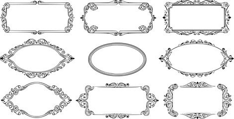 decorative ornate frames, calligraphic borders, elegant decorative elements, heraldic design, ornate borders, vintage frames, victorian frames, retro frames, decorative graphic elements, antique frame