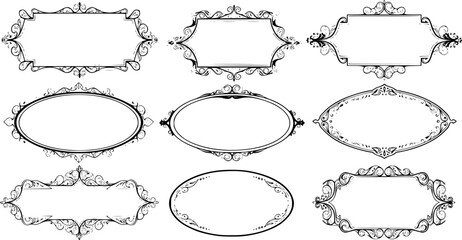 decorative ornate frames, calligraphic borders, elegant decorative elements, heraldic design, ornate borders, vintage frames, victorian frames, retro frames, decorative graphic elements, antique frame