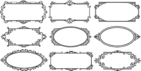 decorative ornate frames, calligraphic borders, elegant decorative elements, heraldic design, ornate borders, vintage frames, victorian frames, retro frames, decorative graphic elements, antique frame