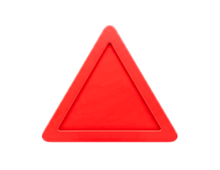 Glossy red triangle warning sign with a black border isolated on transparent background