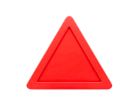 Glossy red triangle warning sign with a black border isolated on transparent background - Powered by Adobe