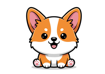 Fototapeta premium Adorable Cartoon Corgi Puppy with Orange and White Fur Sitting Upright.
