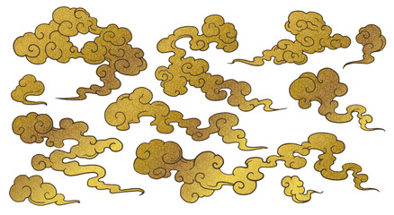 もくもく和風雲イラスト金