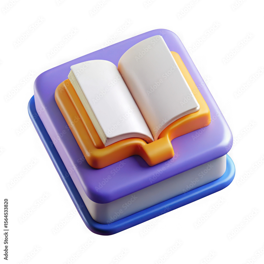 Aufkleber stylized 3d illustration of an open book resting on a stack of colorful books isolated on transparen