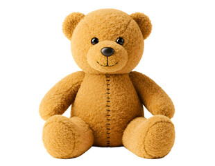 Obraz premium Cute brown teddy bear sitting and smiling isolated on transparent background