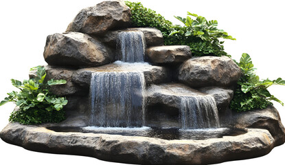 Serene waterfall cascading over natural rock formations with lush green foliage