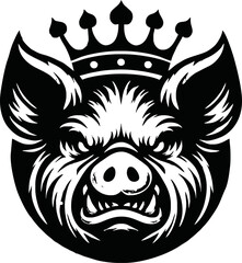 silhouette angry pig with crown vector logo isolated on white background