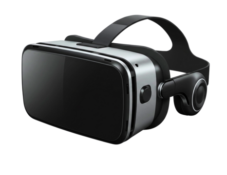 Modern virtual reality headset with sleek design and adjustable strap isolated on transparent background