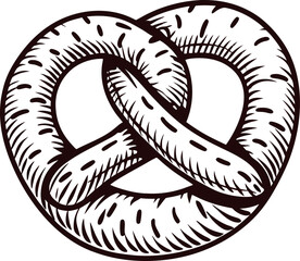 Hand drawn twisted pretzel isolated on white vintage snack illustration with detailed engraving