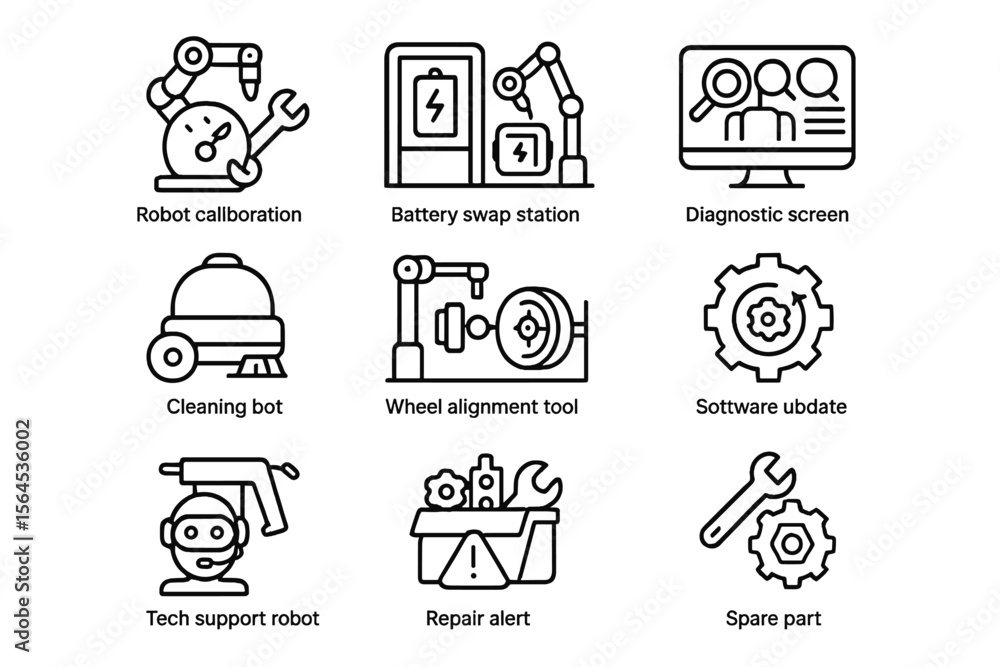 Poster robotic tools and maintenance icons for efficient tech support