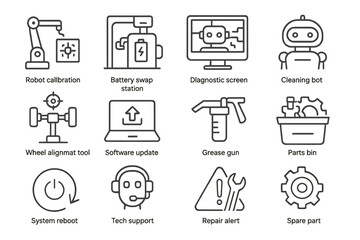 Robot maintenance tools icons on metallic background