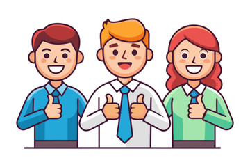 Three diverse cartoon professionals giving thumbs up in agreement and showing approval with happy expressions