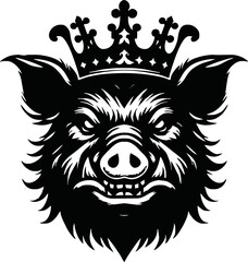 Fototapeta premium silhouette angry pig with crown vector logo isolated on white background