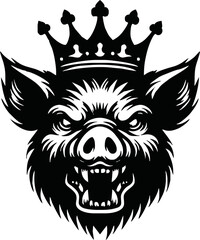 silhouette angry pig with crown vector logo isolated on white background