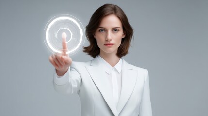Businesswoman interacting with futuristic technology interface